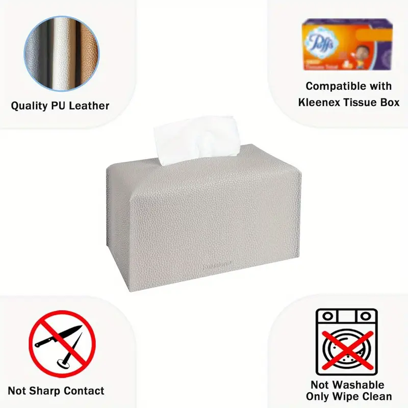 2pcs recycled wood tissue box cover holders with pu leather textured bottom belt decorative organizer for bathroom car office tabletop 9 inch light gray bathroom organizers and storage home organization modern decor sturdy holder home decor item Product details 2