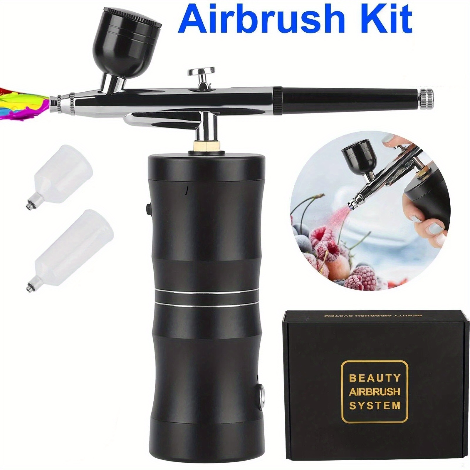 TEMU Airbrush Kit With Compressor, Portable High Pressure Air Brushes With Nozzle And Cleaning Brush Set For Painting, Tattoos, Nails, Makeup, Art,