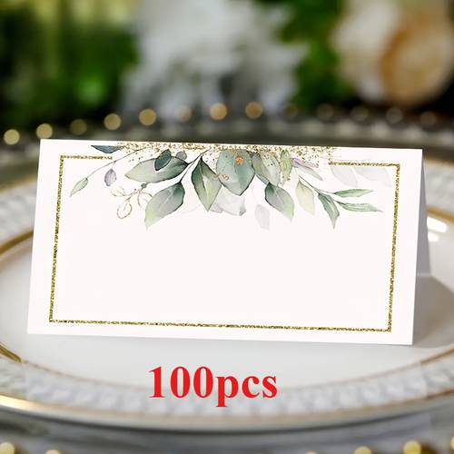 50 100pcs of gold wedding supplies green plant leaf vein western style banquet table cards themed table decorations