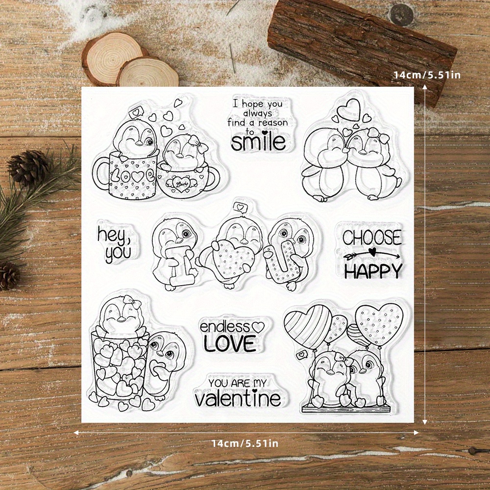 TEMU Yixuan Scrapbooking Valentine's Day Penguin Stencils - Diy Embossing Set With Silicone Stamps & Metal Knife Mold | Crafts, Greeting Cards, Photo