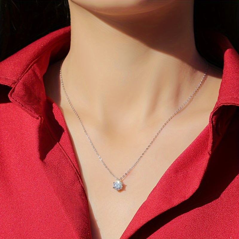 925 Silvery Moissanite Pendant Necklace with Classic Setting