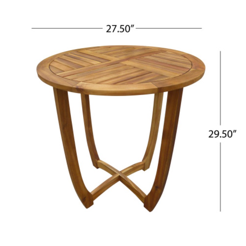 3pcs Outdoor Dining Set, 27.5' Teak End Acacia Round Accent Table And 2 Wicker Back Dining Chairs with Beige Cushion, Weather Resistant for Garden, Backyard, Patio