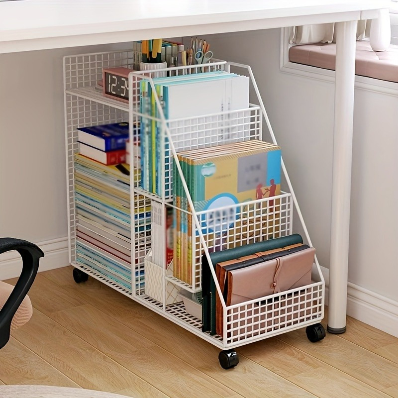 

Iron Mesh Under-desk Bookcase, Rolling Storage Cart With Wheels, Easy , For Home And Office Organization