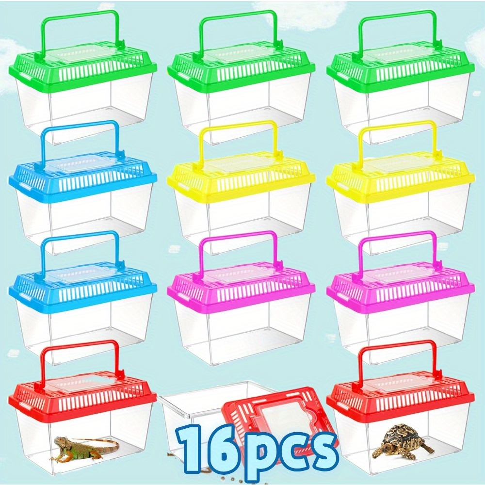 16pcs Plastic Reptile Terrariums Carrier Cage Tarantula Enclosure Snake Breeding Box Hatching Container Transparent Fish Tank Turtle Aquarium with Random Color Lid for Spider, XS(5.1” x 3.5” x 3.5”), Stackable Enclosure, Lightweight Carrier, Durable Plastic,   Terrarium, Terrarium with Lid, Reptile Owners, Snake Enthusiasts