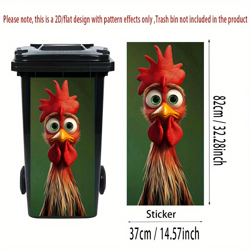 Image of 2d Flat Printing 1pc Trash Can Sticker 37×82cm Vibrant Cartoon Rooster Theme Design Self-adhesive Wallpaper Decoration Suitable For Trash Cans, Walls, Home Decor, 2d Flat