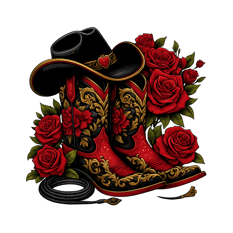 TEMU Cowboy Boot Rose Heat Transfer Stickers, Diy Heat Press Stickers, Suitable For T-shirts, Jeans, Backpacks, Etc., Durable And Washable