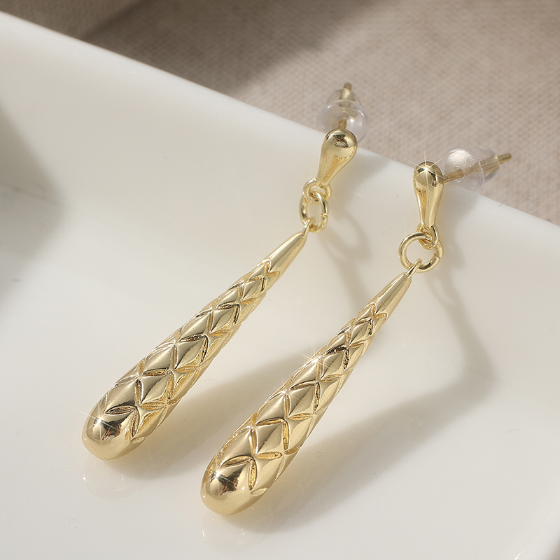 Vintage Golden Torpedo Drop Earrings with Brushed Harlequin Design