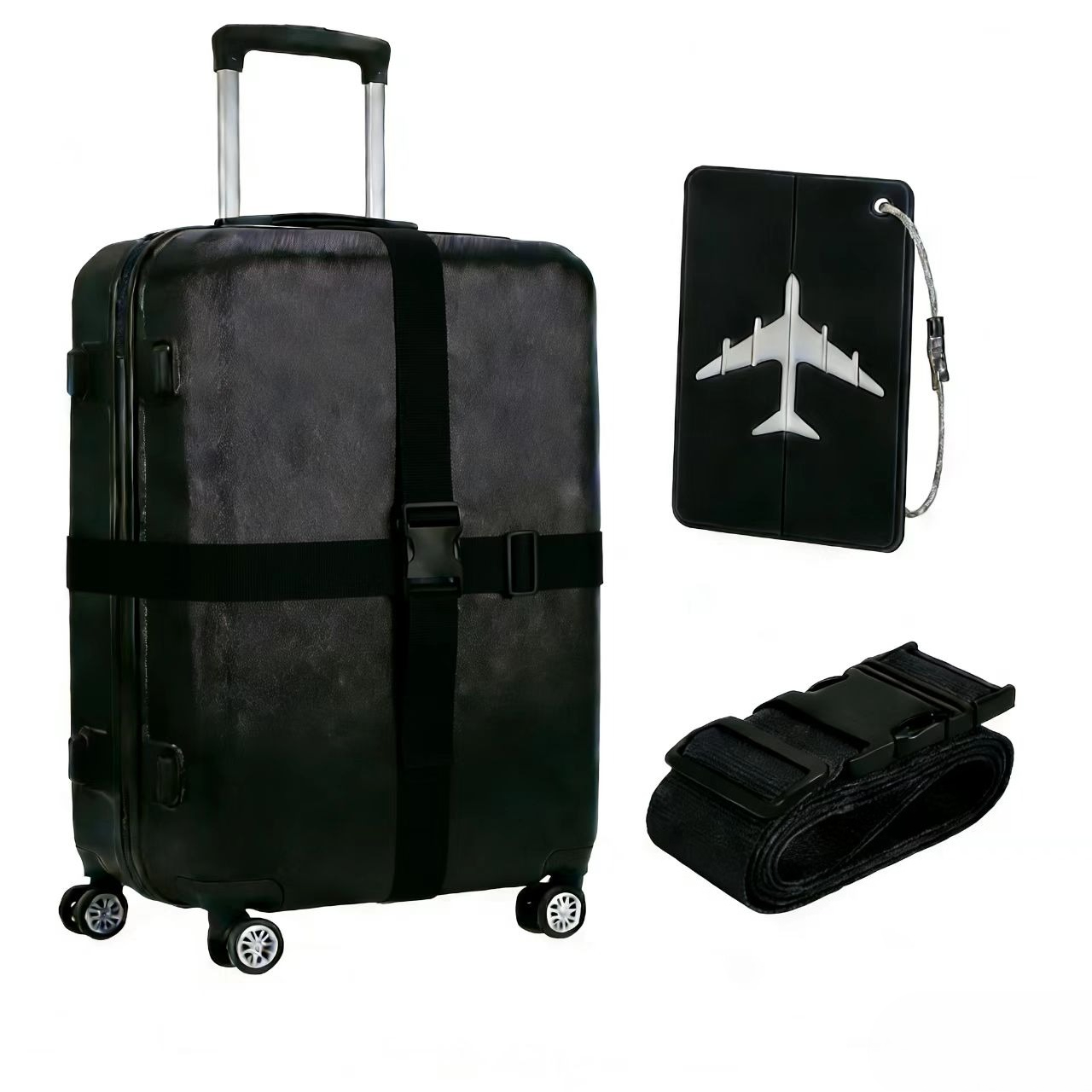 E-shop 2er-Set Gepäckgurte, Reise-Gurte, Reiseset 1 Gepäckgurt + 1 Metall-Gepäckanhänger, Reiseutensilien, Lässiger Street , Schwarz/Blau/Grün, Nylon,