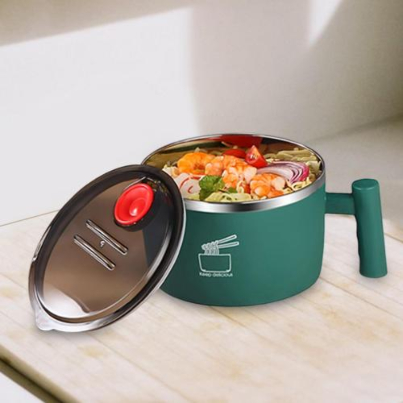TEMU Large-capacity 304 Stainless Steel Instant Noodle Bowl, Lunch Box, With Lid, 1000ml, Reusable, Suitable For Student Dormitories, Salad/ Noodle