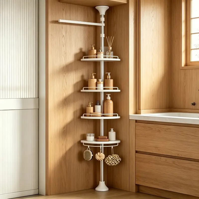 TEMU Rust-proof Plastic Shower Shelf, Used For Organizing Shampoo And Other Items In Bathroom Or Bathtub, With Adjustable 4-tier Rack And Telescopic