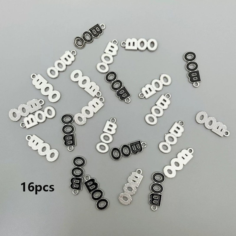 TEMU 16pcs Halloween Boo Letter Enamel Charms, Black And White Boo Word Pendants, Bracelet Necklace Earring Additions