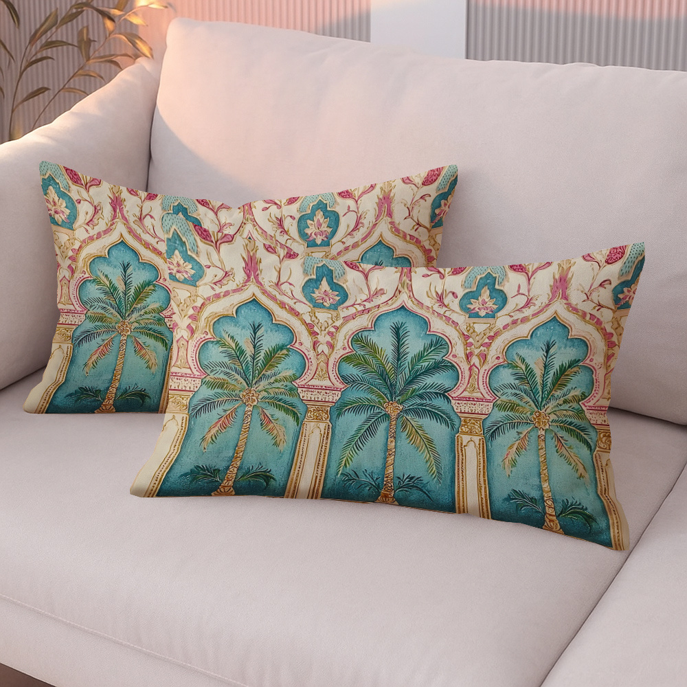TEMU 2pcs Moorish Arch 12x20 Inches Pillowcases, With Moroccan Architecture Pink Cover Soft Short Plush Decorative Cushion Cover For Living Room