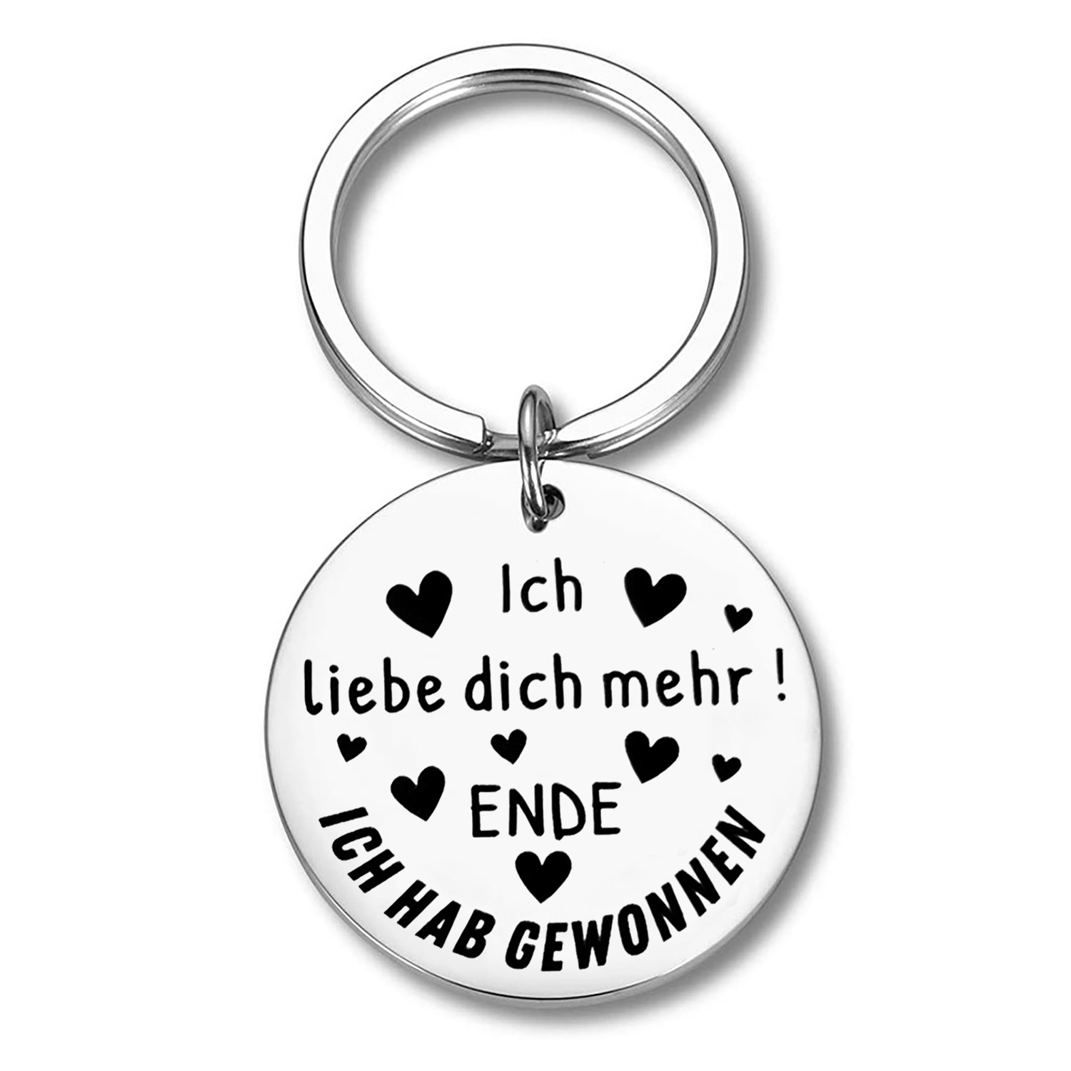 TEMU 1pc Stainless Steel Keychain Message "ich Liebe Dich Mehr, Ich Hab Gewonnen" Engraved Heart Keyring Romantic Gift For Boyfriend Girlfriend Wife