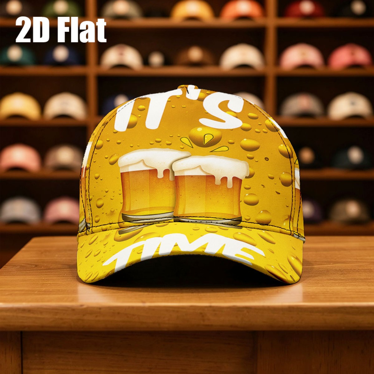 TEMU 1pc Baseball Cap With " Time" Golden Beer Mugs Poster Print Breathable, Print Fishing Hat Adjustable Unisex Nice For Walking And Travel Perfect