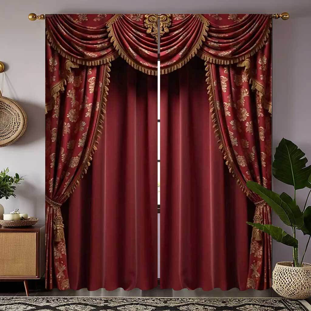 

2pcs Luxurious Red Floral Jacquard Curtains, , , Machine Washable Polyester Drapes For Living Room And Bedroom, Fashion Home Decor Gift, Home Decoration