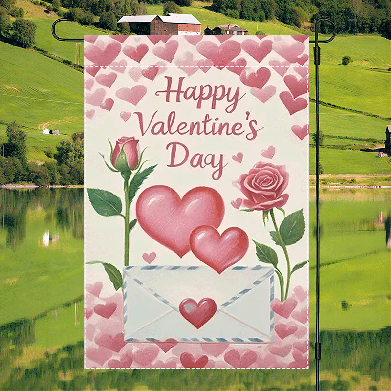 

1pc Valentine's Day Garden Flag, 12x18inch, & Envelope Design, Double-sided, Waterproof Polyester, Outdoor Decorative Flag, No Electricity Needed