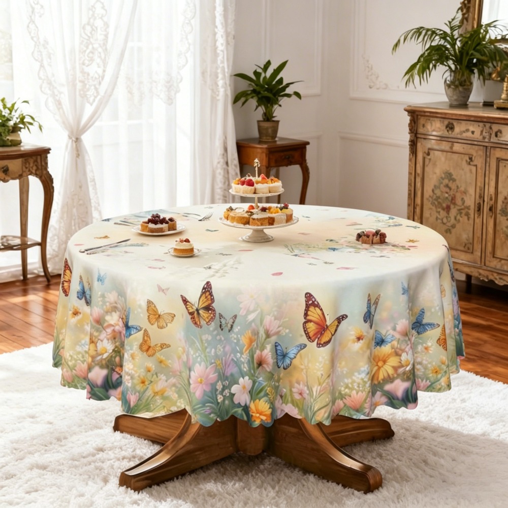 TEMU 1pc Dance Spring Tablecloth (round/rectangle/square) Soft-colored Floral Print Material Lightweight Quick-dry Machine Washable Light Style Decor