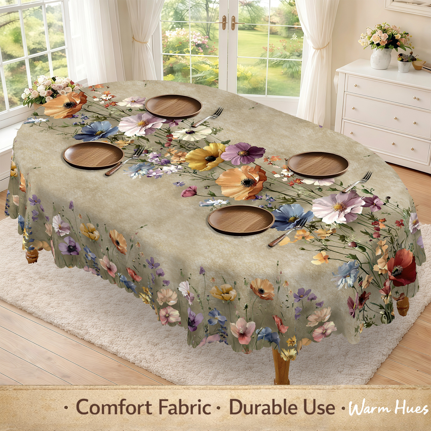 TEMU 1pc, For Floral Tablecloth, Elegant Multicolor For , Gift For Floral Lovers, Perfect For Home Kitchen, Dining Room, Patio, For Home Decor, For