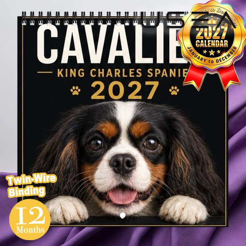 TEMU 2027 Wall Calendar, 1pc 2027 King Charles Spaniel Wall Calendar, 12-month Hanging Calendar With Twin-wire Binding, Us Holidays, Ideal Gift For