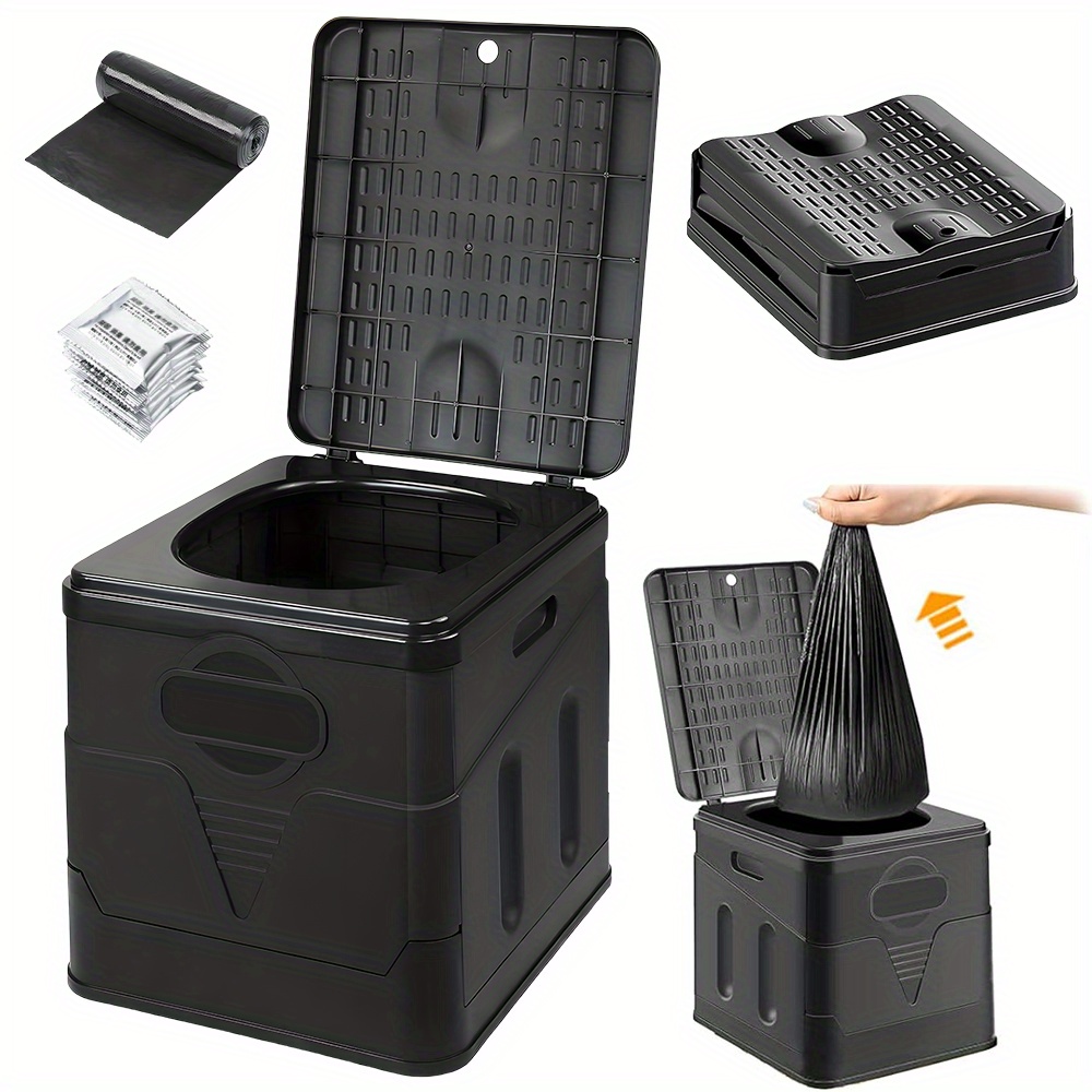 Image of Folding Portable Toilet 20l With Handles On Sides For Camping Fishing Hiking Picnic