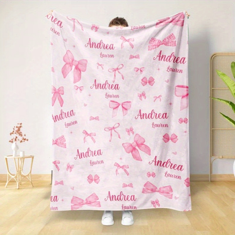 TEMU Custom Product: A Pink Knot Printed Fleece Blanket Made Of 200-250g Polyester Fabric, Mother's Day Gifts, Suitable For Girls And Decor, Machine