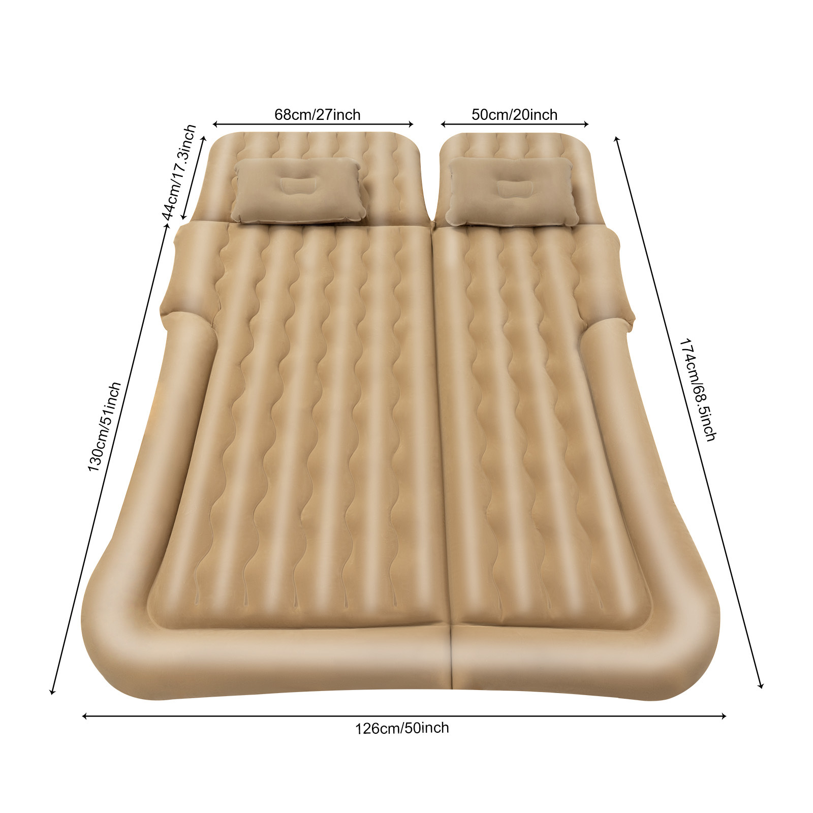 TEMU Suv Mattress Beige Flocking Pvc Material 551.16lbs Double Partition 6 Inflation Holes With Pump Foldable Ergonomic For Camping