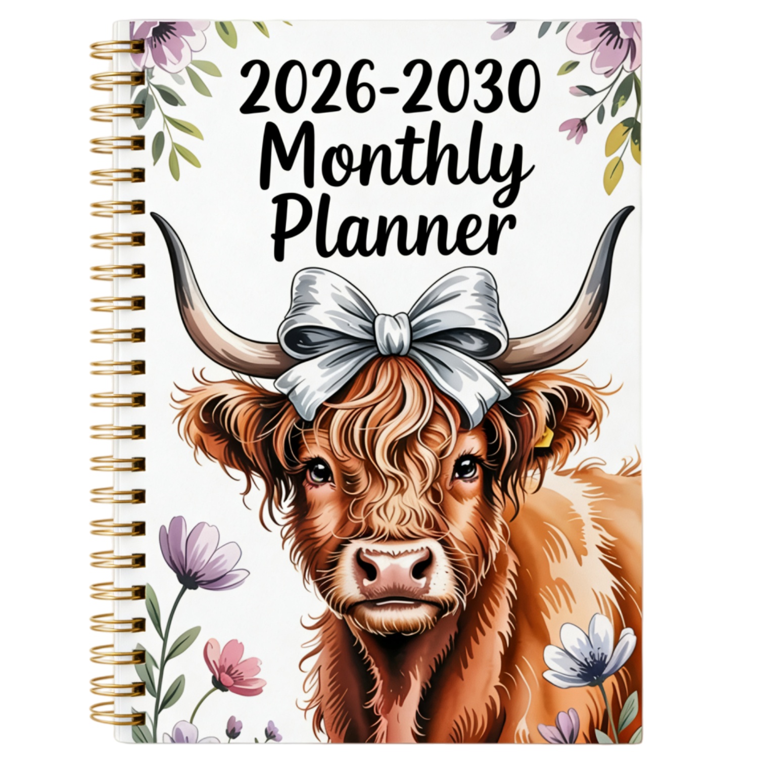 TEMU Agenda Mensuel 2026-2030 - de 2026 à Décembre 2030, Planificateur Mensuel 5 Ans, Design de Couverture à Thème Vache des Florale, Agenda Annuel,