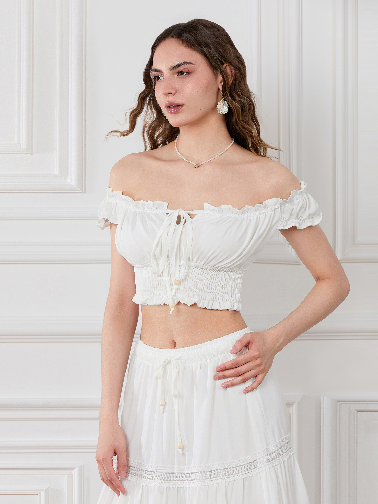 summer women 2pcs boho outfit shoulder crop top matching - Temu