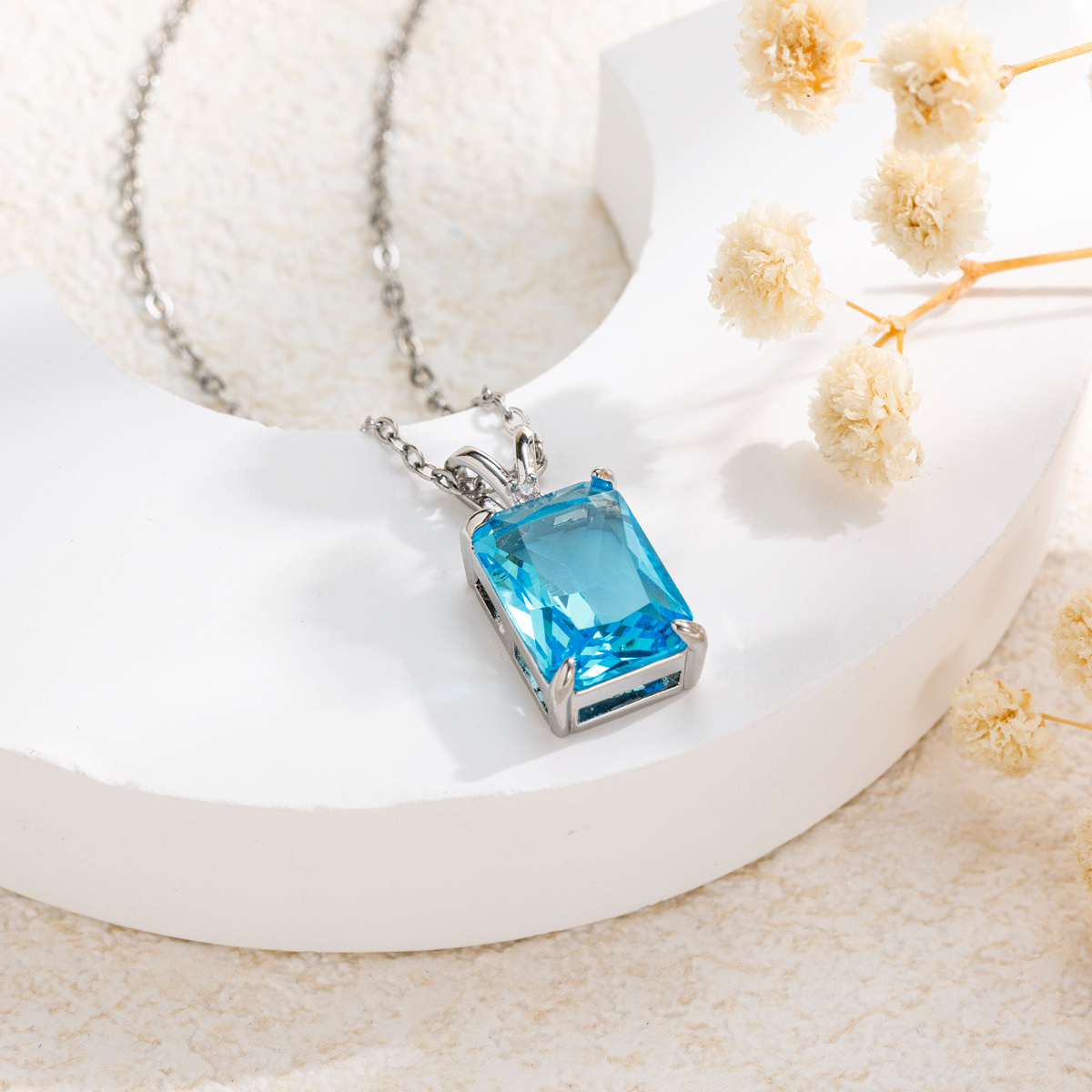 Exquisite Square Zirconia Necklace Accessory, Blue Pendant