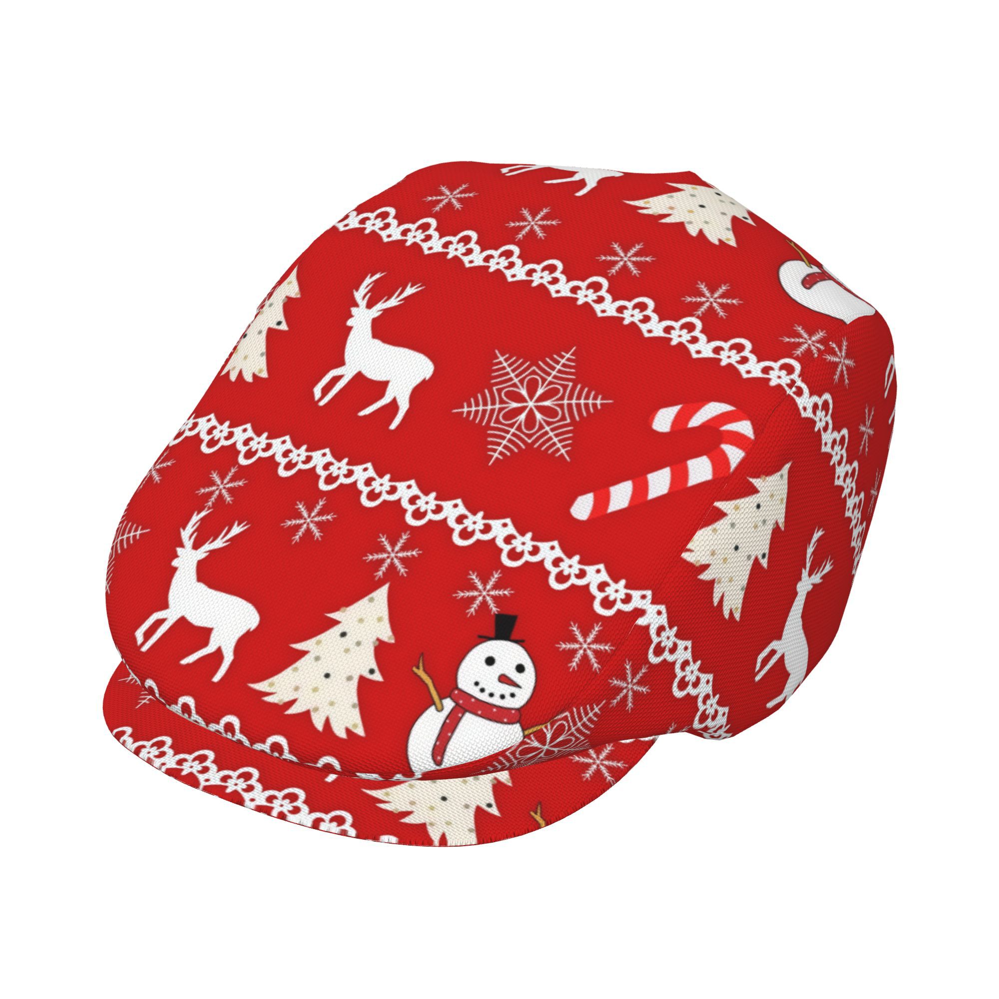 TEMU 1pc Men's & Women's Christmas - Hat With Reindeer, Snowman, Candy Cane & Snowflake Patterns - Irish-style Driver , Newsboy Beret, Painter For