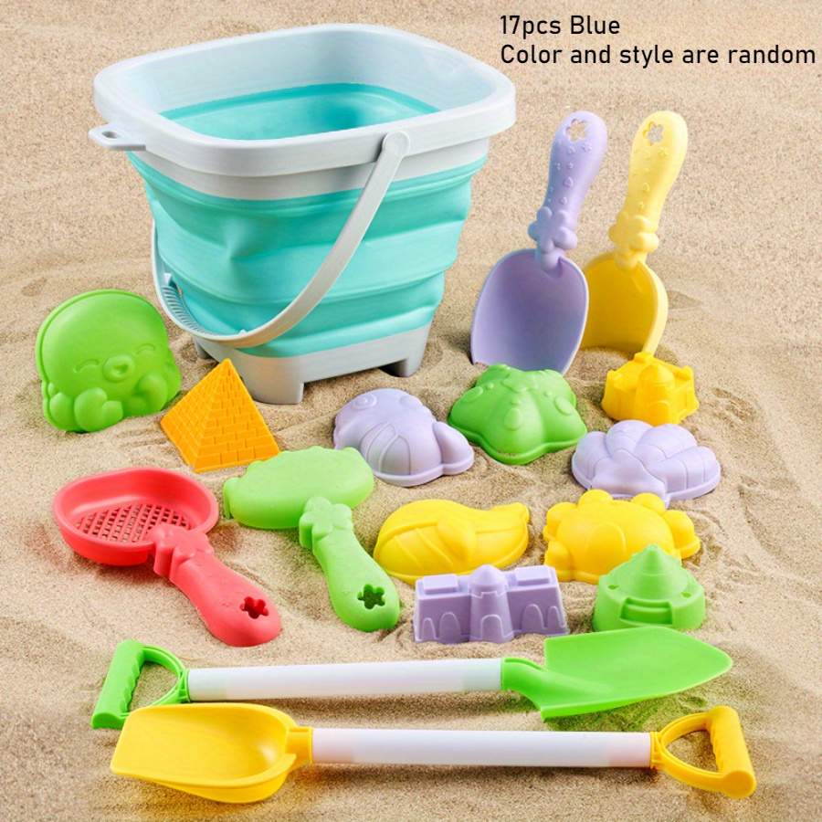 Beach Toys Sand Digging Tool Set | Play Sand And Water Beach Folding Bucket, Shovel, Sand Mold Additions, For Children, Mixed Colors And Styles, Material: Pp
