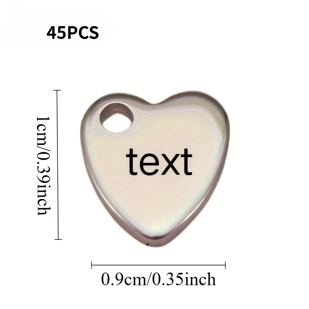 TEMU Ciondoli a forma di cuore in acciaio inossidabile incisi al laser personalizzati, 20/35/45 pz, personalizzabili con testo definito dall'utente,