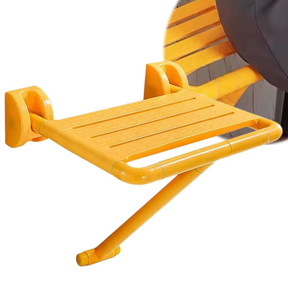 1pc Folding Bath Stool For Senior Wall Mounted Non-slip Pp Material With -the- Space- For Bathroom Shower Use Yellow
