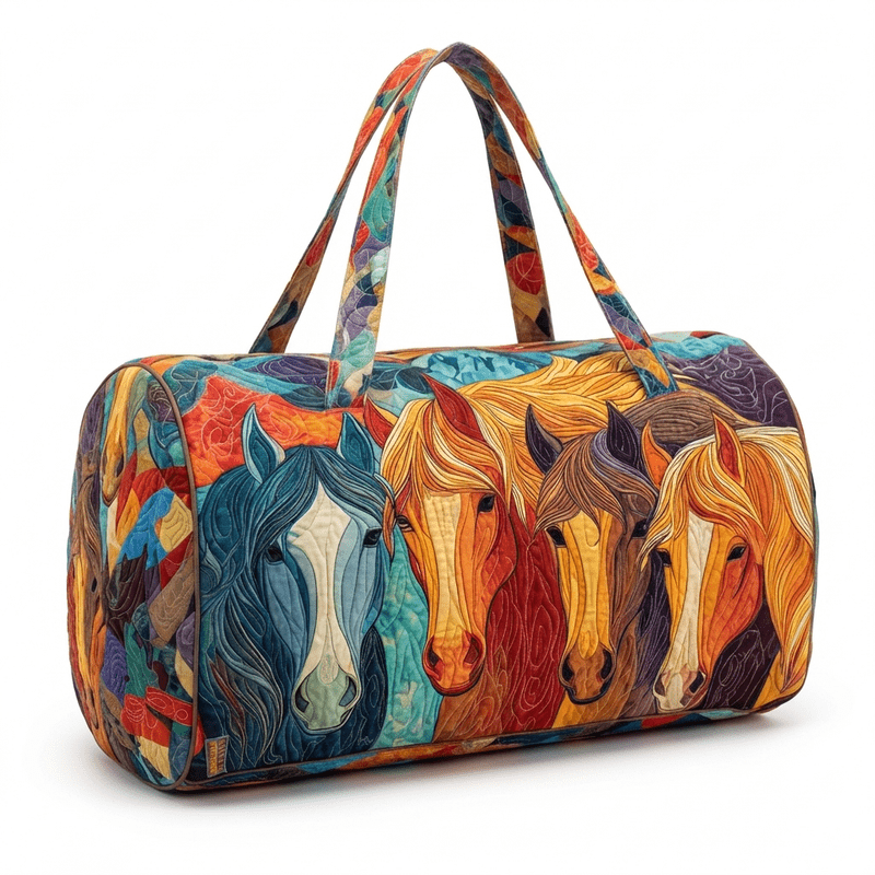 TEMU Colorful Western Horse Herd Bohemian Quilted Duffel Tote Bag For Women, Large Capacity Machine Washable Shoulder Bag, Artistic Equestrian To