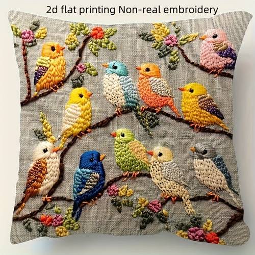 taie 2d à impression plate, 1 pièce, style traditionnel avec imprimé doiseaux, 18x18 pouces, peluche courte ultra-douce, matériau, broderie non réelle, fermeture éclair, lavable en machine, convient pour la décoration de ferme, de voiture, de maison, de chambre, de dortoir, de bureau