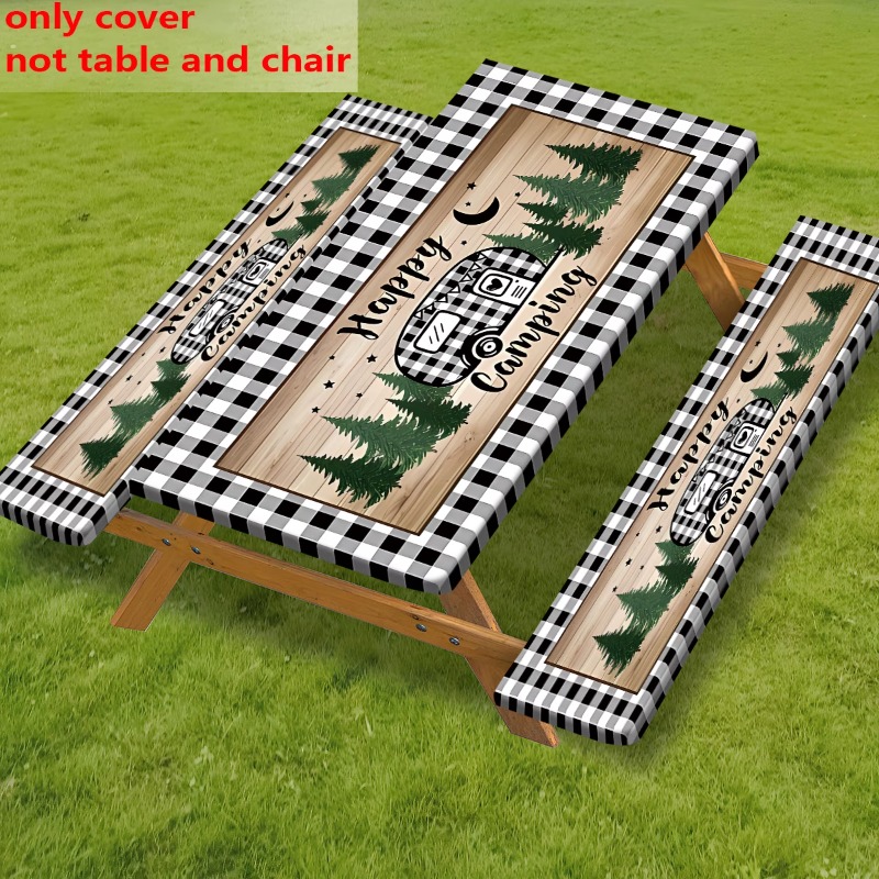 TEMU Nappe de - 3 pièces (1 nappe + 2 housses de tabouret) avec housses de banc et bords élastiques, nappe à carreaux de ferme pour camping-car et
