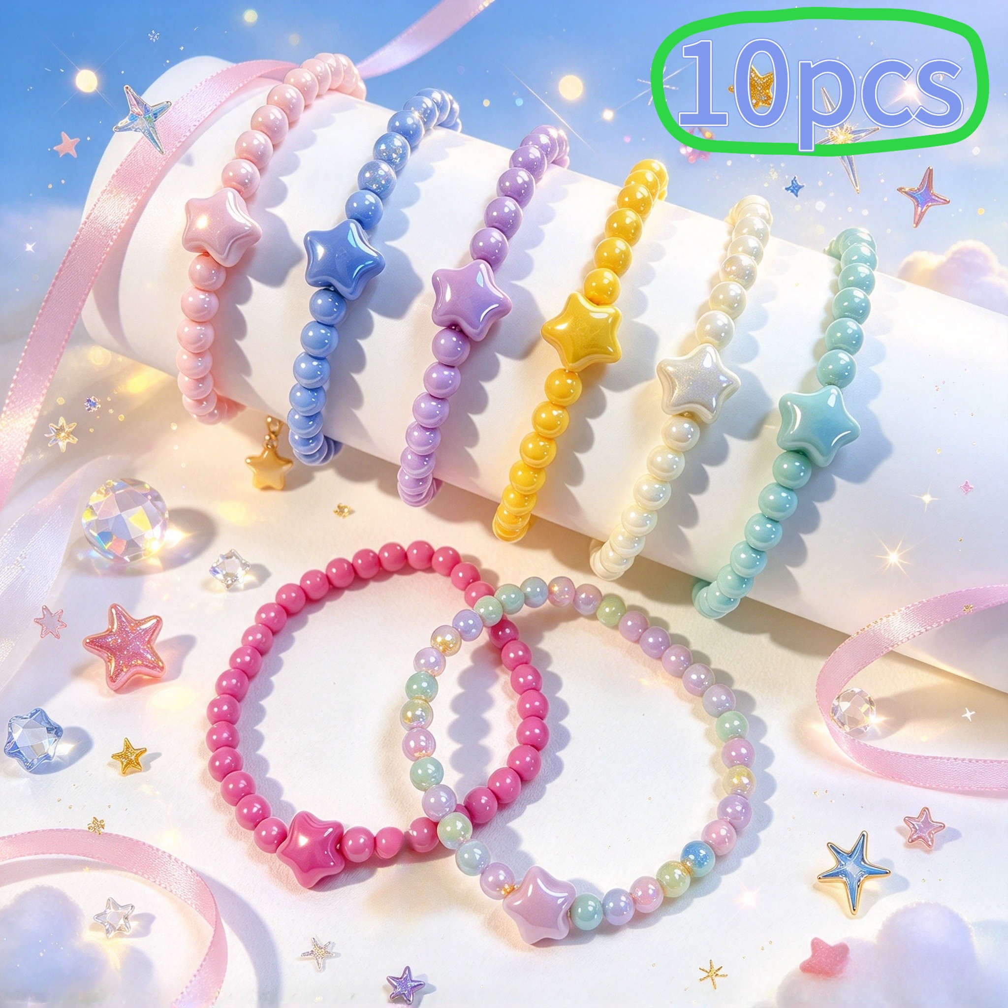 10pcs Colorful Macaron Star Bead Bracelet Set
