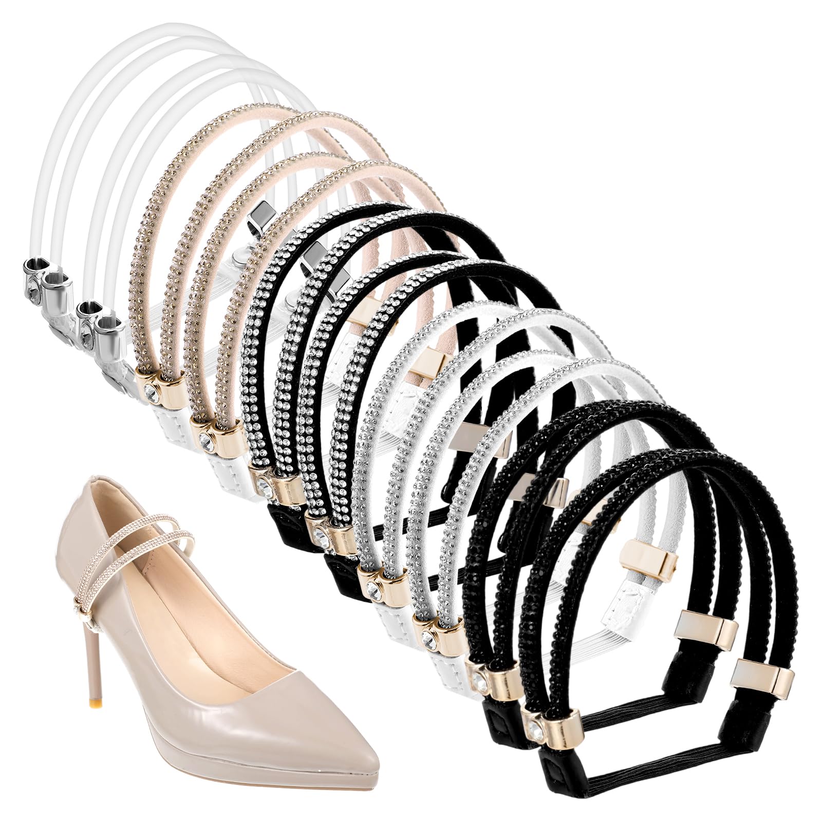 TEMU 5pairs Detachable Rhinestone High Heel Shoe Straps, Adjustable Elastic Anti-loose Heel Replacement Shoelace, Universal Footwear Accessory For