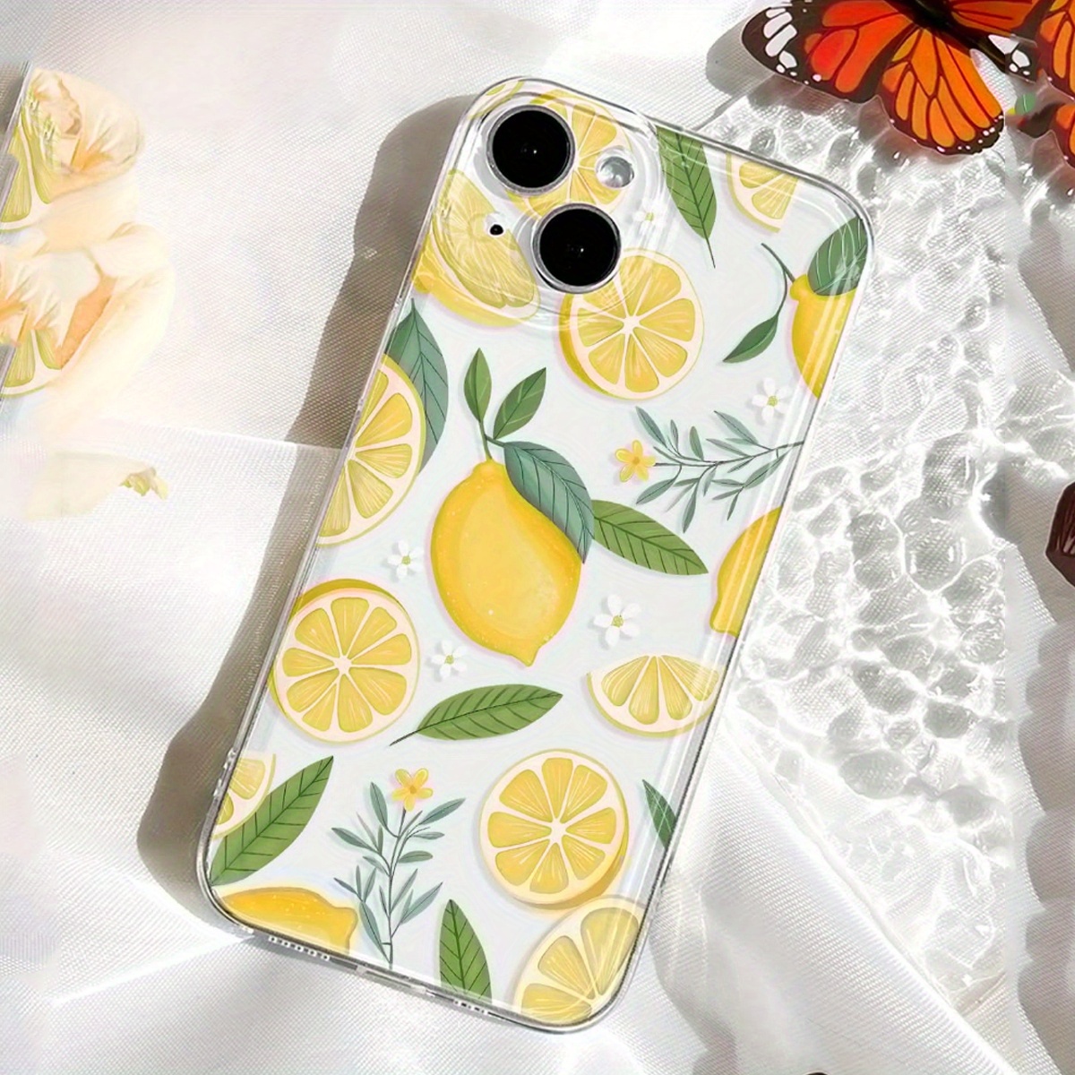 Image of Phone Case: 1 Lemon Floral Transparent Full-coverage Tpu , Suitable For Iphone 16/15/14/13/12/11 Pro Max, 16e, 13, 12 Mini, X, Xr, Xs, 8, 7 Plus