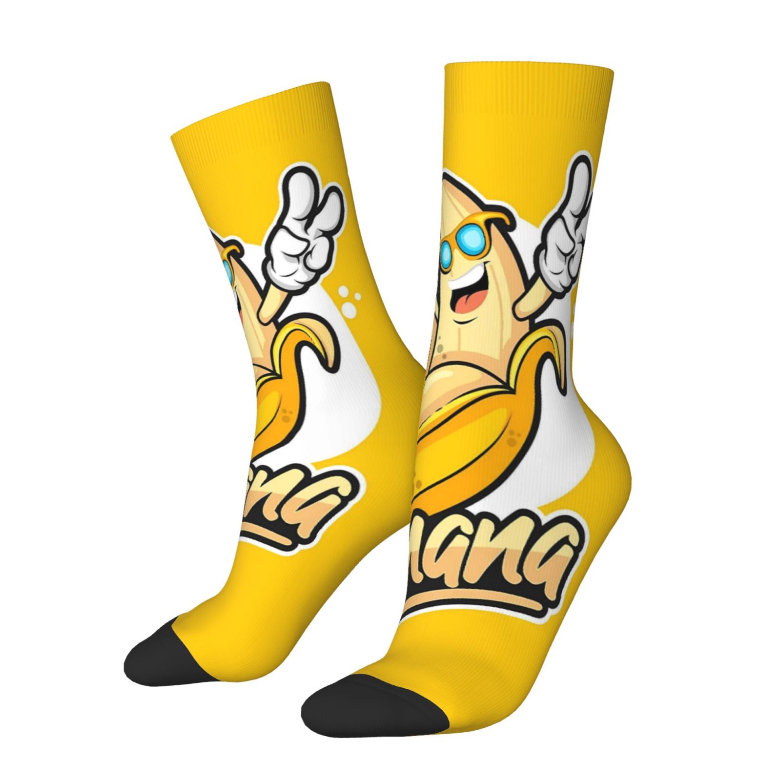 TEMU A Pair Of Unisex Outdoor Socks, Halloween Banana Pattern Printed Mid-tube Socks, Machine Washable, Suitable For Outdoor Sports Enthusiasts,