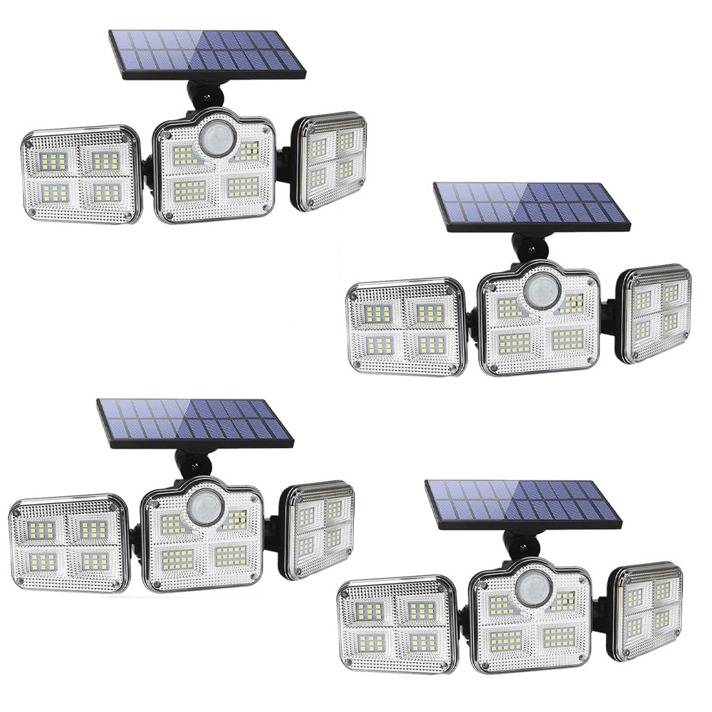 TEMU 1pc/2pcs/4pcs 122 Led 3 Head Motion Sensor Light Outdoor Garden Flood Lamp Pir Solar Light Outdoor Lighting Garden Lamp Led Wall Light For