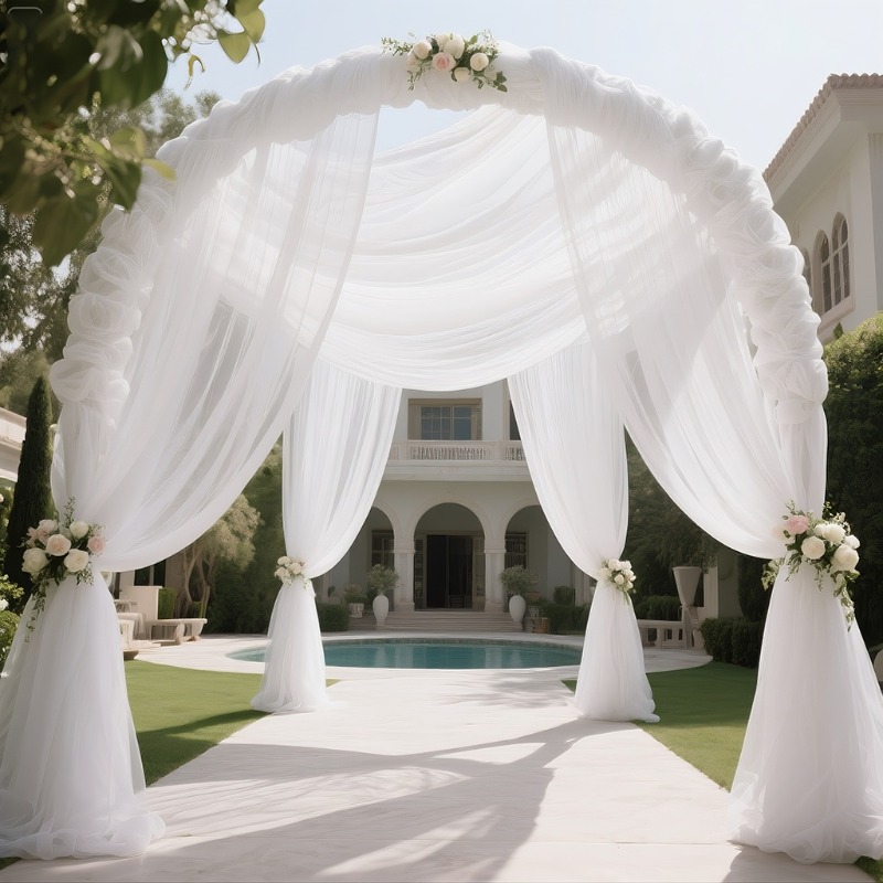 E-shop 6er-Set Premium Weiße Hochzeit Party Deckendekoration Tüll Vorhänge, Weiche Mesh-Oberfläche, Geeignet für Zeremonien und Empfänge, Romantische