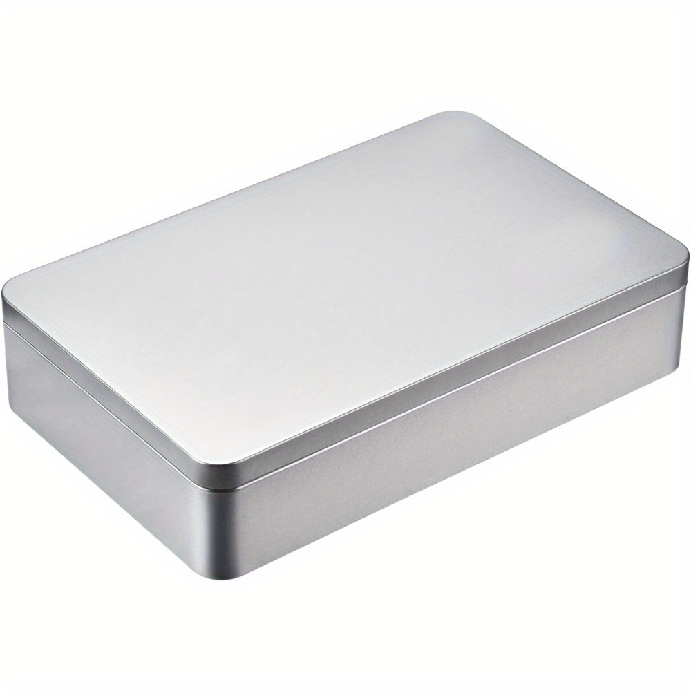 silvery rectangular empty tin box containers gift jewelery and storage tin kit home organizer 0