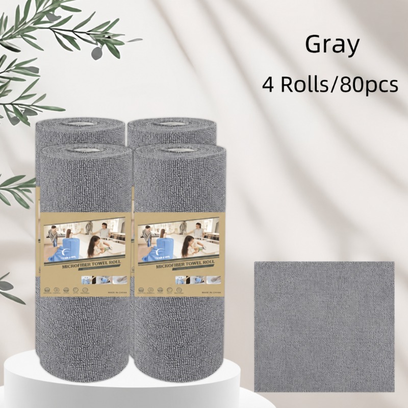 TEMU 4 Rolls 80pcs Thickened Microfiber Cleaning Cloths, Strong Absorbency And , Dry And Wet Reusable Disposable Towels, Suitable For Home Kitchen