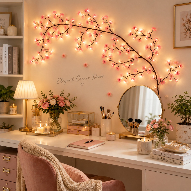 TEMU 1pc Cherry Branch Light, Equipped With 36pcs Leds And Pink Cherry Blossoms, Vine Flower Lamp, Powered, 8 Fairy Light, Suitable For Vase Home