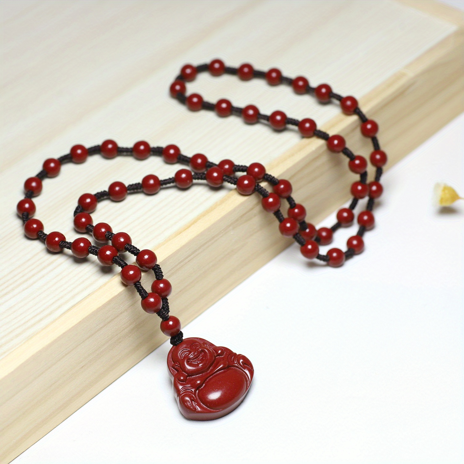 Cinnabar Smiling Character Pendant Necklace, Unisex Gift