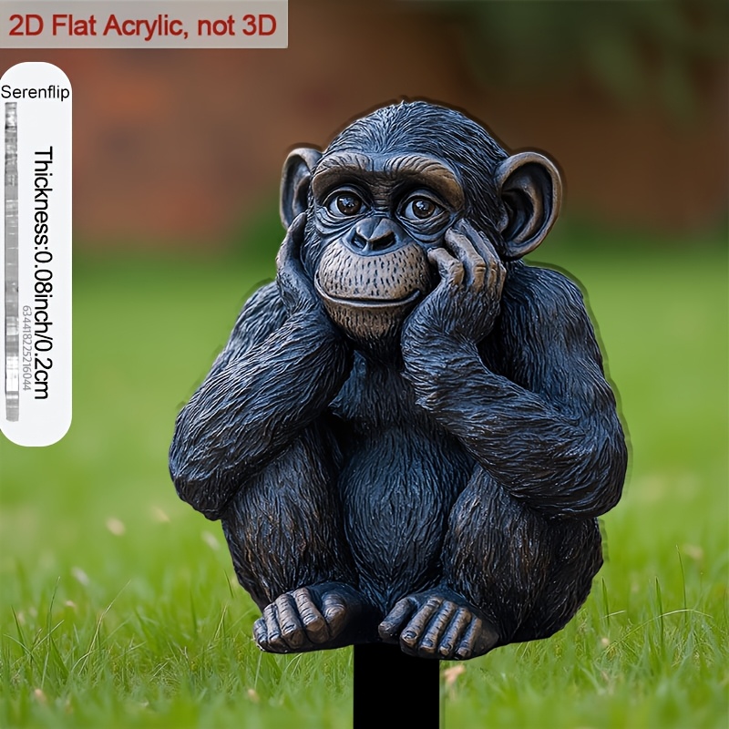 TEMU 2d Flat, 1pc Acrylic Plant Support Stake With A Cute Chimpanzee In A Thinking - Pointed Soil Anchor For Flower Pots, Outdoor Garden Decor,