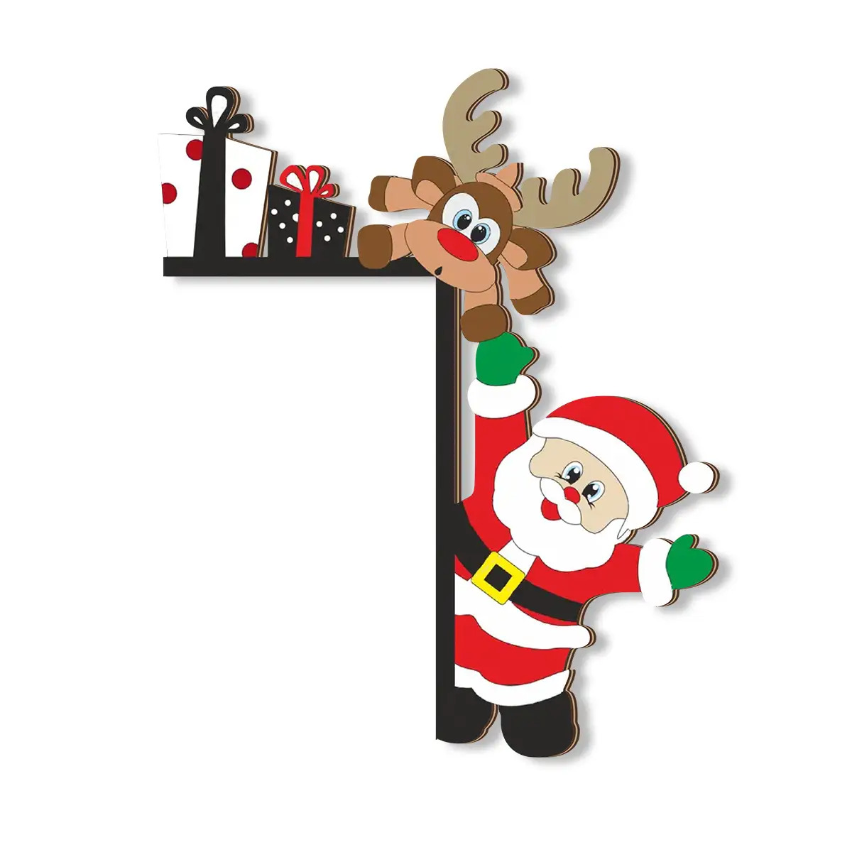 TEMU 2d Flat, Merry Christmas Cute Reindeer And Santa Claus Gift Wooden Door Frame Decoration, Farmhouse Indoor Outdoor Christmas Door Window Decor,