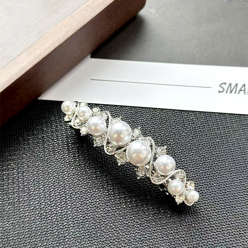 TEMU Pinza elegante de pedrería para flequillo lateral y , peinado de media coleta, accesorio para el cabello de una barra con broche de de perla de