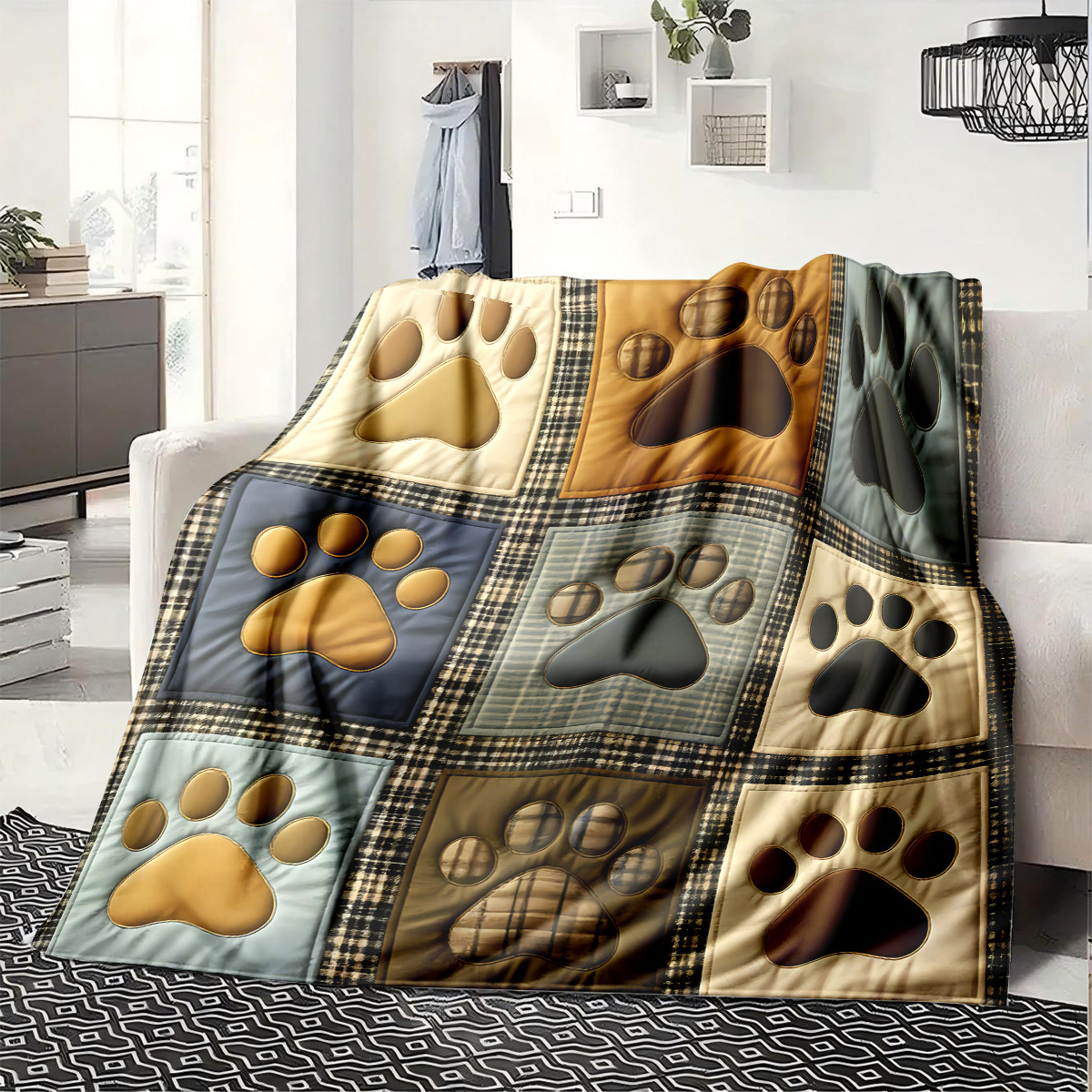 TEMU 1pc "retro Print Cute " Theme Flannel Blanket - Large Size, Soft, Lightweight And Warm, Suitable For - Bed, Sofa, Office, Camping And Travel -